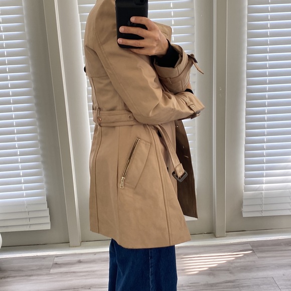 Zara Trench Coat Faux Suede Belted Pockets Buckled Sleeves Size XS - Picture 6 of 17